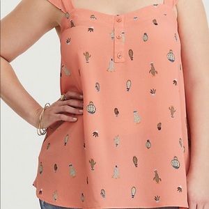 Torrid Coral Cactus Ruffle Crepe Tank